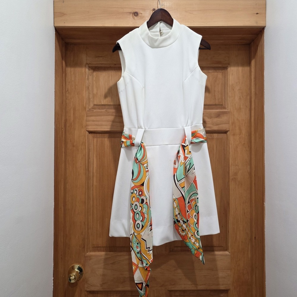 Pretaporte Vintage MOD 70s Ready To Wear Dress Size 12 Orange Brown Colorful